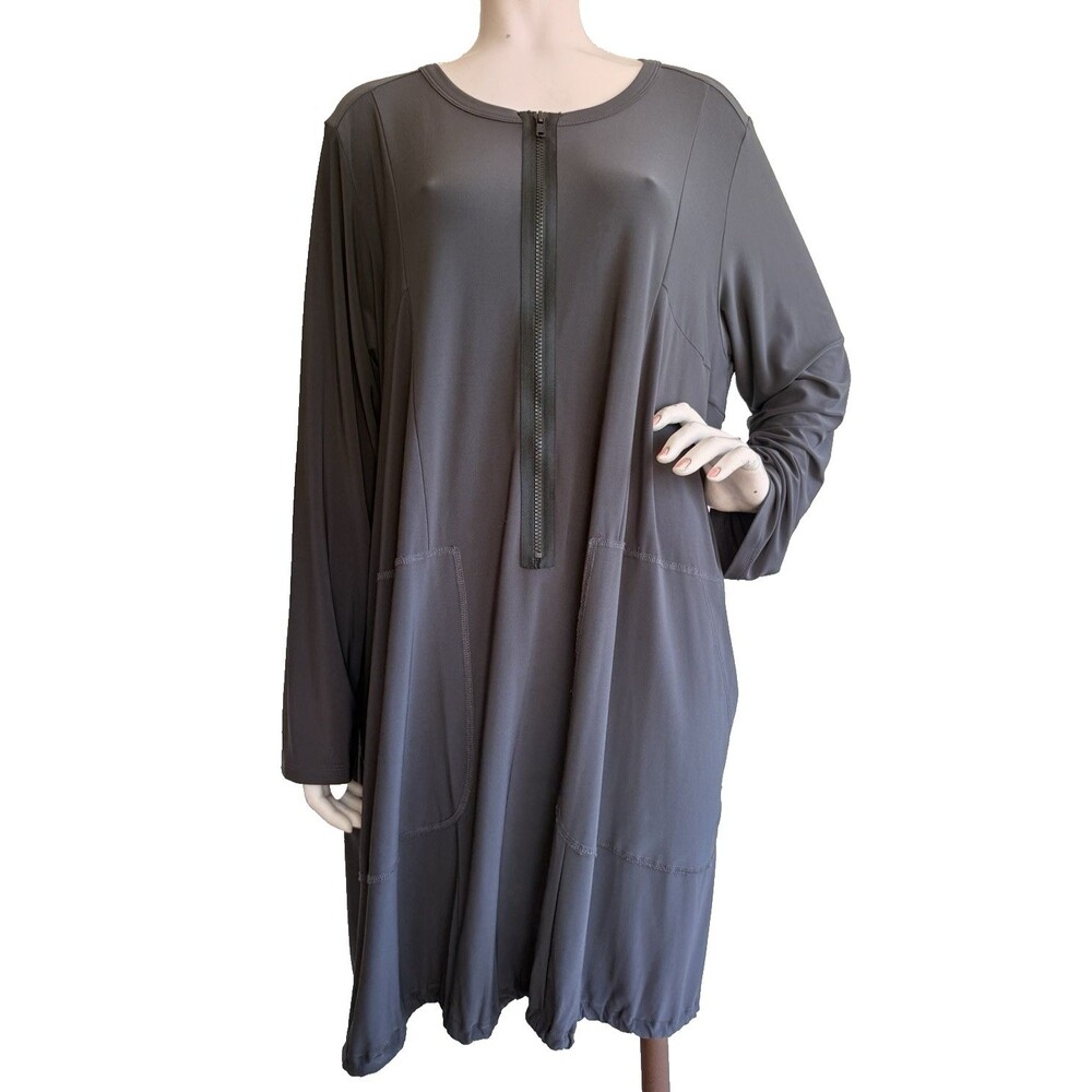 SUN KIM Gray Dress Oversized Long Sleeve Art to Wear Lagenlook Plus 52 in Bust
